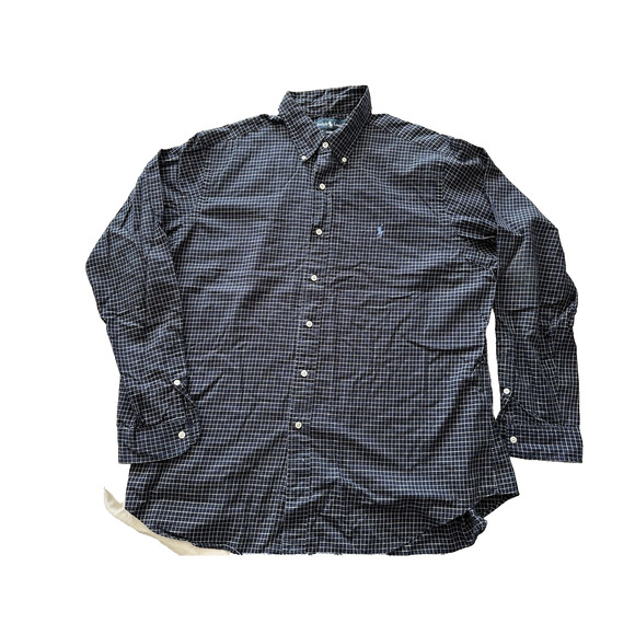 Ralph Lauren Classic Fit XL Button Up Check Navy Blue Light BluePony Long Sleeve - Picture 3 of 11